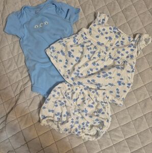Carter's Blue and White Floral 3 Pc Set
